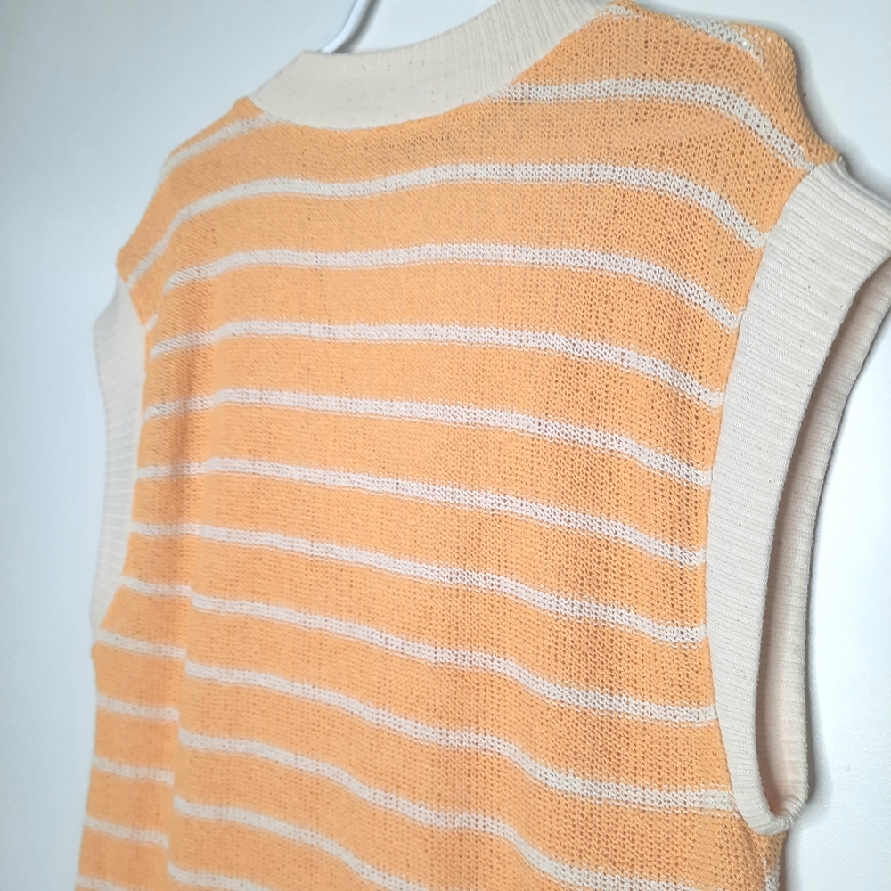 Zara Knit Sweater Vest VNeck Oversized Yellow Gold Cream Stripe Womens Size Sm - Picture 8 of 11